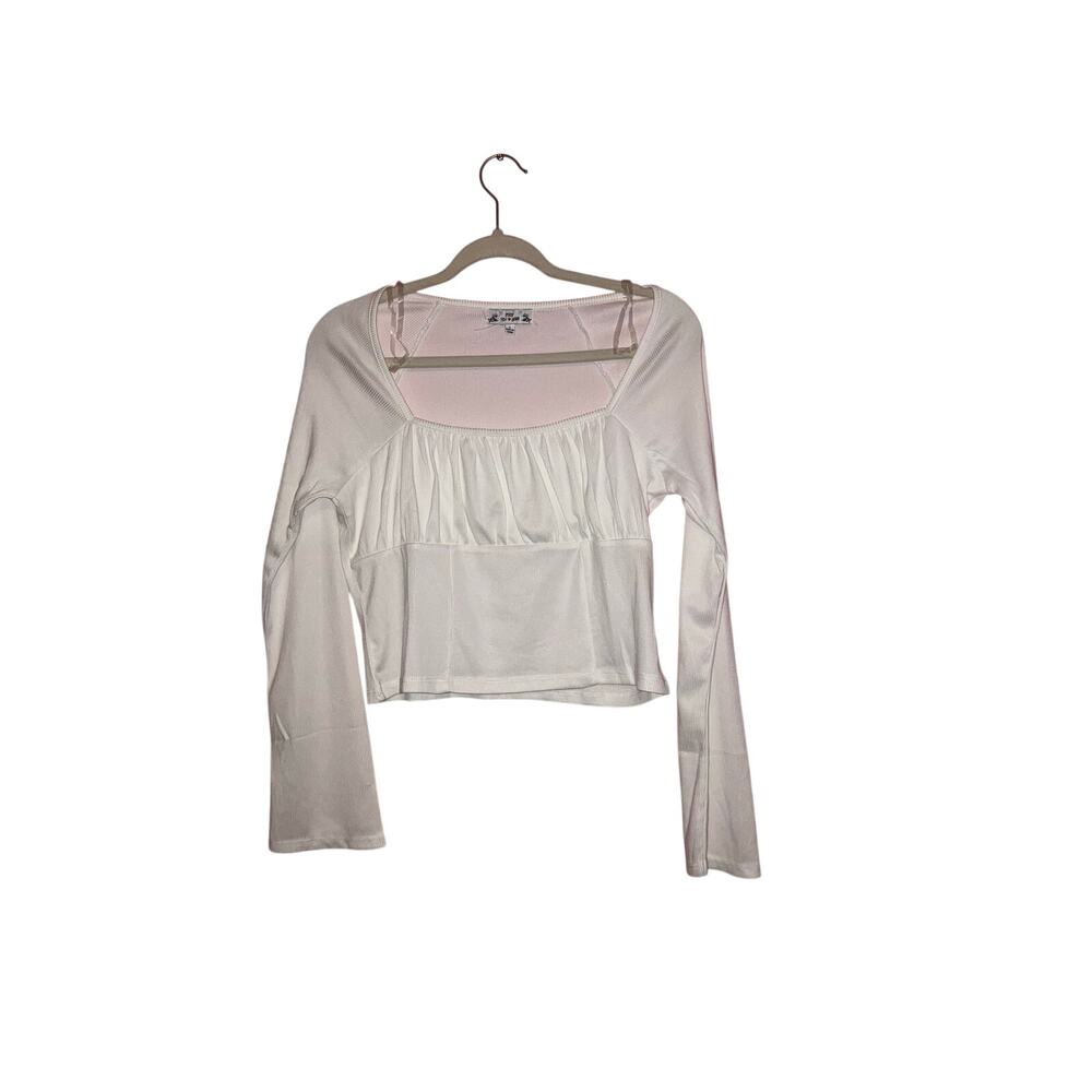 Poof! White Long Sleeve Crop Top